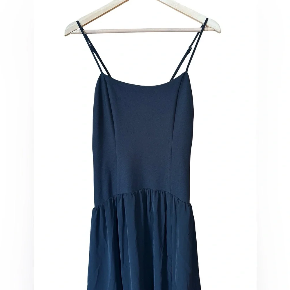 Abercrombie & Fitch Mixed Fabric Drop-Waist Maxi Dress Sleeveless Black Slit S